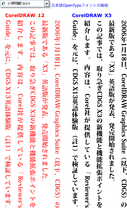 日本語OpenTypeフォントの縦組み